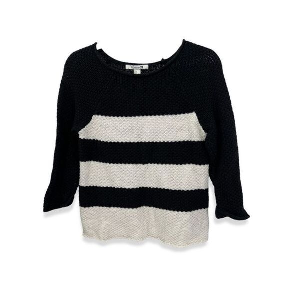 Forever 21 cropped sweater color-block black cream L - Picture 1 of 7